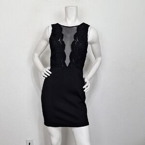 Lush Black Romantic Whimsigoth Witchy LBD V-Floral Lace Back Mini Dress Size M